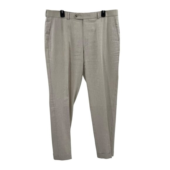 Ballin Comfort-"Eze" Flat Front Cream Pants Mens Size 38 Wool/Linen Blend - Picture 1 of 8